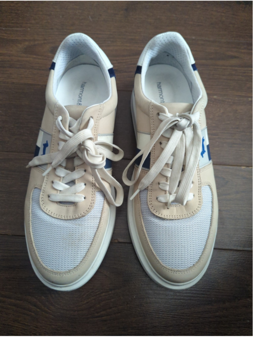 Men's Harmont & Blaine Sneakers in Beige and Blue with Side Logo - Picture 4 of 14